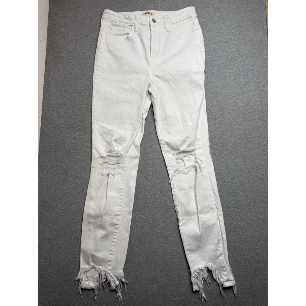 L'Agence High Line Skinny Jeans Womens 27 High Rise Distress Raw Hem White